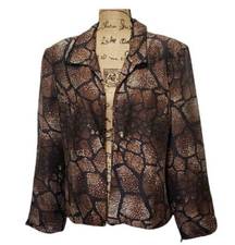 RUSSELL KEMP ANIMAL Print Silk Beaded Blazer Jacket Size Large Brown