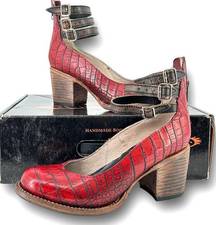 FREEBIRD by Steven Freebird Randi Red Croc Embossed Shoes Heels Womens Size 7 Ankle Straps