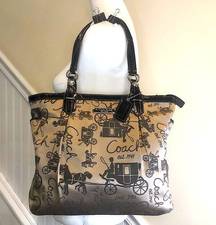 Coach  Vintage Horse & Carriage Tan Satin Shoulder Bag  Black Leather Straps