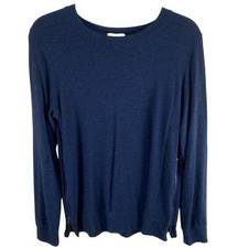 Matty M Navy Blue Long Sleeve Crew Neck Fuzzy Sweater Zipper Detail Size M