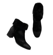 Antelope Women’s Ofelia Black Fuzzy-Trim Suede Ankle Booties Size 41