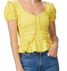 Line and Dot Elena Blouse Yellow Ruffle Smocked Back