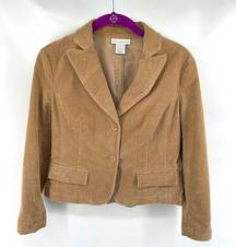 Petite Sophisticate corduroy tan blazer jacket waist coat pockets embroidery XS