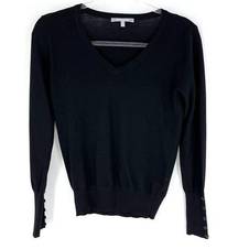 WOW Couture Fitted Ribbed V-Neck Fine Gauge Sweater Black S