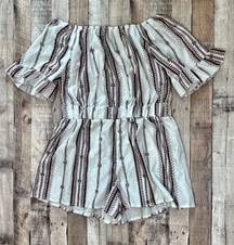 NWT  White Brown Print Off The Shoulder Romper size X Large