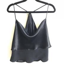 ZARA NWT  Sexy Strappy Cowl Neck Open Back Satin Camisole Top XS Black