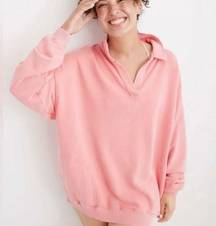 Aerie  Size M Women’s Oversized Pink Peach Color Collared Pollo V Neck Sweater