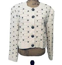 Double D Ranch Ivory Windowpane W/ Silver Charms Cropped Jacket Size L NWT