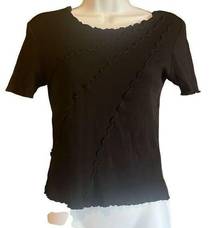 Urban Outfitters Revivo Womens 8 Black Ribbed Ruffle Detail Cropped Shirt Top Baby Tee