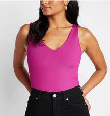 EXPRESS Fuchsia Ribbed V Neck Tank Bodysuit