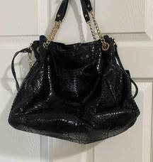 Michael Kors  Black Python affect patent leather shoulder bag