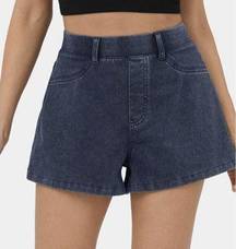 Halara Magic High Waisted Stretch Knit Blue Denim Shorts Small Casual 2.5" NEW