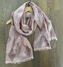 100% Cotton Diamond Motif Embroidered Oblong Scarf in Pink