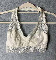 Aerie  Bralette Womens Medium Ivory Cream  Hicks Lace Floral Halter Bralette