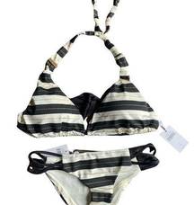 A.Che Allegra Black and White Stripe Bikini set NWT