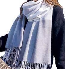 Cozy Gray & White Fringe Plaid Blanket Scarf Shaw Wrap Cape