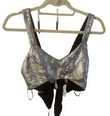 ZARA silver sequin cropped bra top tank top women’s size small buster top