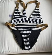 Bluelife Striped Suede Buckle Bikini