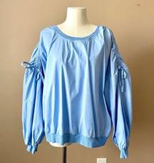 ELOQUII | Baby Blue Ruched Sleeve Oversized Nylon Sweatshirt Sz 22/24