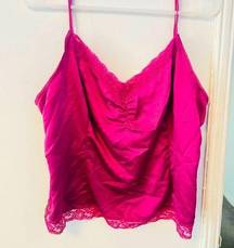 Vintage hot pink silk lingerie lace top