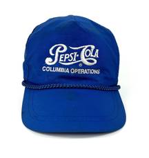 Vintage 1980s  Cola Blue Embroidered Script Logo Adjustable Snapback Hat