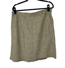 Foxcroft Heather Green 100% Linen Unlined Skirt Pockets Sz L women’s