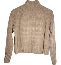 Knit Mock Neck Long Sleeve Sweater Tan Size Medium