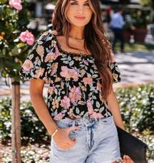 GABLES FLORAL CROCHET PEPLUM TOP