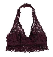 Aerie Plum Purple Floral Lace Halter Neck Bralette Bra Small S Lingerie Boho