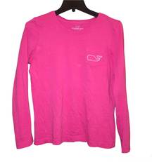 Vineyard Vines Vintage Whale Pocket Long Sleeve T-Shirt Pink White Small