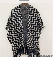 Chevron wrap fringed shawl / ruana