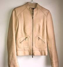 Karen Millen Camel Color 100% Leather Motto Jacket