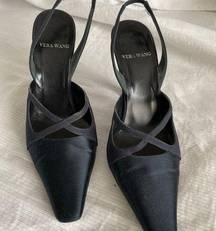 Vera Wang navy satin slingback heels