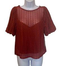 Haute Monde NWT Orange Lace Puff Sleeve Blouse Sz M