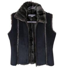 Aldo Black Fur Suede Vest Small Glam Mob Wife