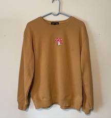 social scene Mushroom Embroidered Crewneck Sweatshirt Tan