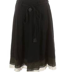 Black Casual Skirt Calf Length White Lace at Hem Cottagecore