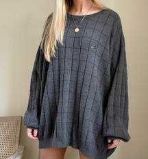 Vintage  Checkered Grid Embroidered Crest Crewneck Sweater in Charcoal Gray