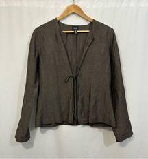 Eileen Fisher Long Sleeve Linen Lagenlook Tie Front Cardigan