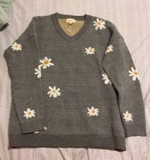 Orange Creek Black Sweater White Flower Daisy