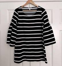 Calvin Klein  | Black White Stripe Striped Shift Dress Bell Sleeves | Size Small