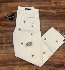 Blank NYC White Gemmed Cropped Girlfriend Jeans