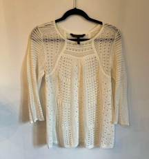 BCBG Maxazria Cream 3/4 Sleeve Cutout Sweater | M