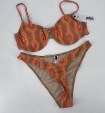 NWT Forplay TRINIDAD VINTAGE BIKINI Geometric 70s Retro Style XL Orange Green