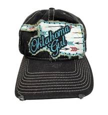 Oklahoma Girl Hat Embroidered Vintage Black Distressed Baseball Cap Strapback