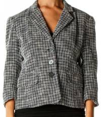 MICHAEL KORS  Blk N' White Silk Blend Houdstooth Tweed Cropped Blazer/Jacket S/6