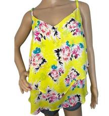 Torrid  Yellow Flowy Floral Patterned Layered Spaghetti Strap Tank Top