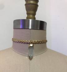 Gold Braided Choker With Light Green Stone 