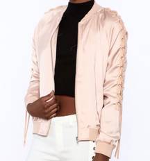 Satin Laced Tie Bomber Jacket