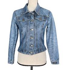 XOXO JRS Small Cropped Jean Jacket Button-Up Pockets Medium Wash Blue Womens